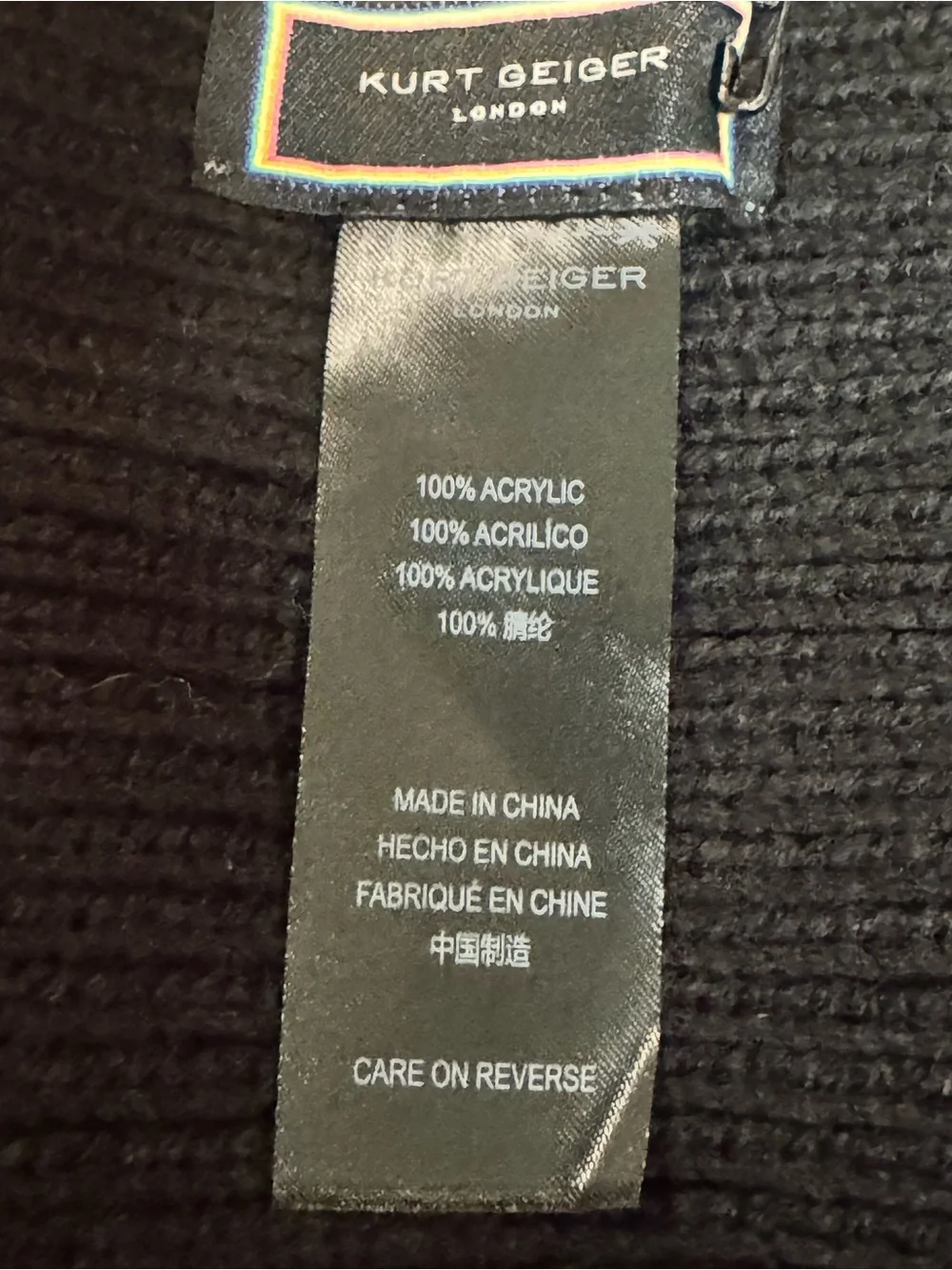 Kurt Geiger Black Knit Scarf with Rainbow Logo Embellishment